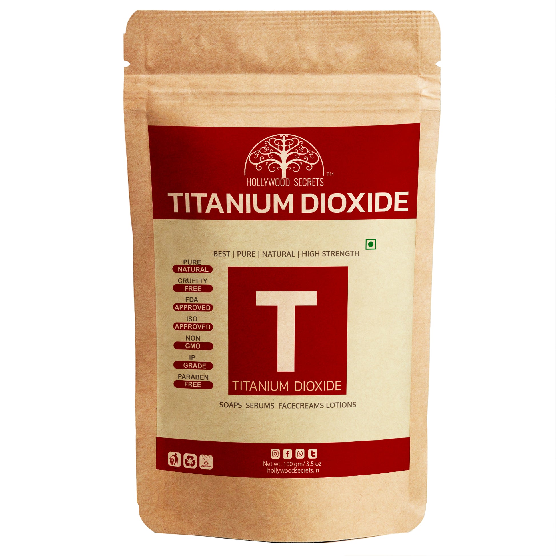 Titanium Dioxide Powder DIY Cosmetics 100gm Hollywood Secrets
