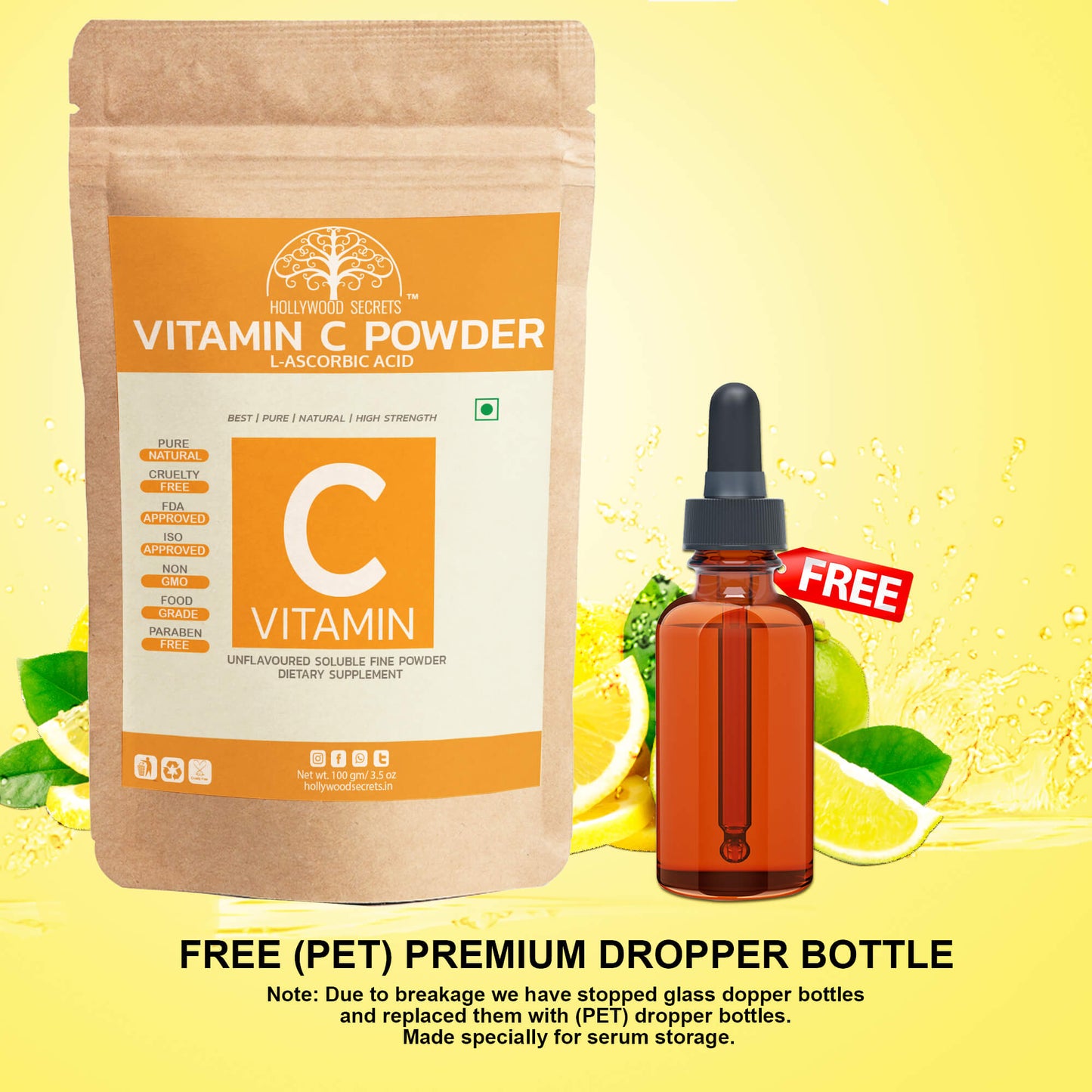 Vitamin C L-Ascorbic Powder 100gm Hollywood Secrets