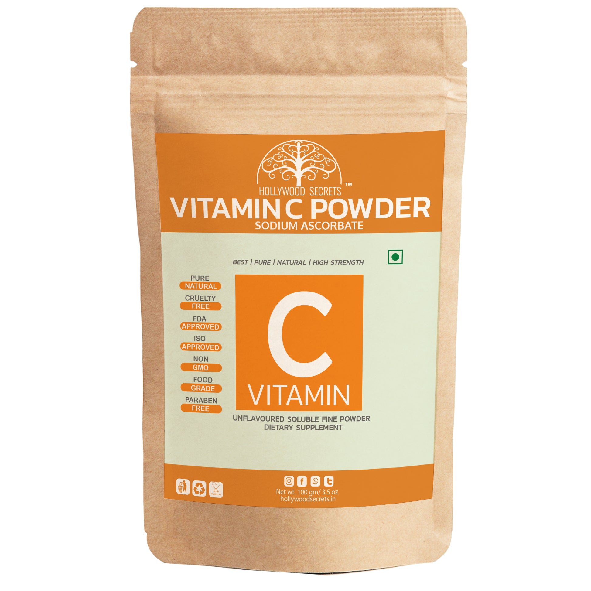 Vitamin C Sodium Ascorbate Powder 100gm Hollywood Secrets