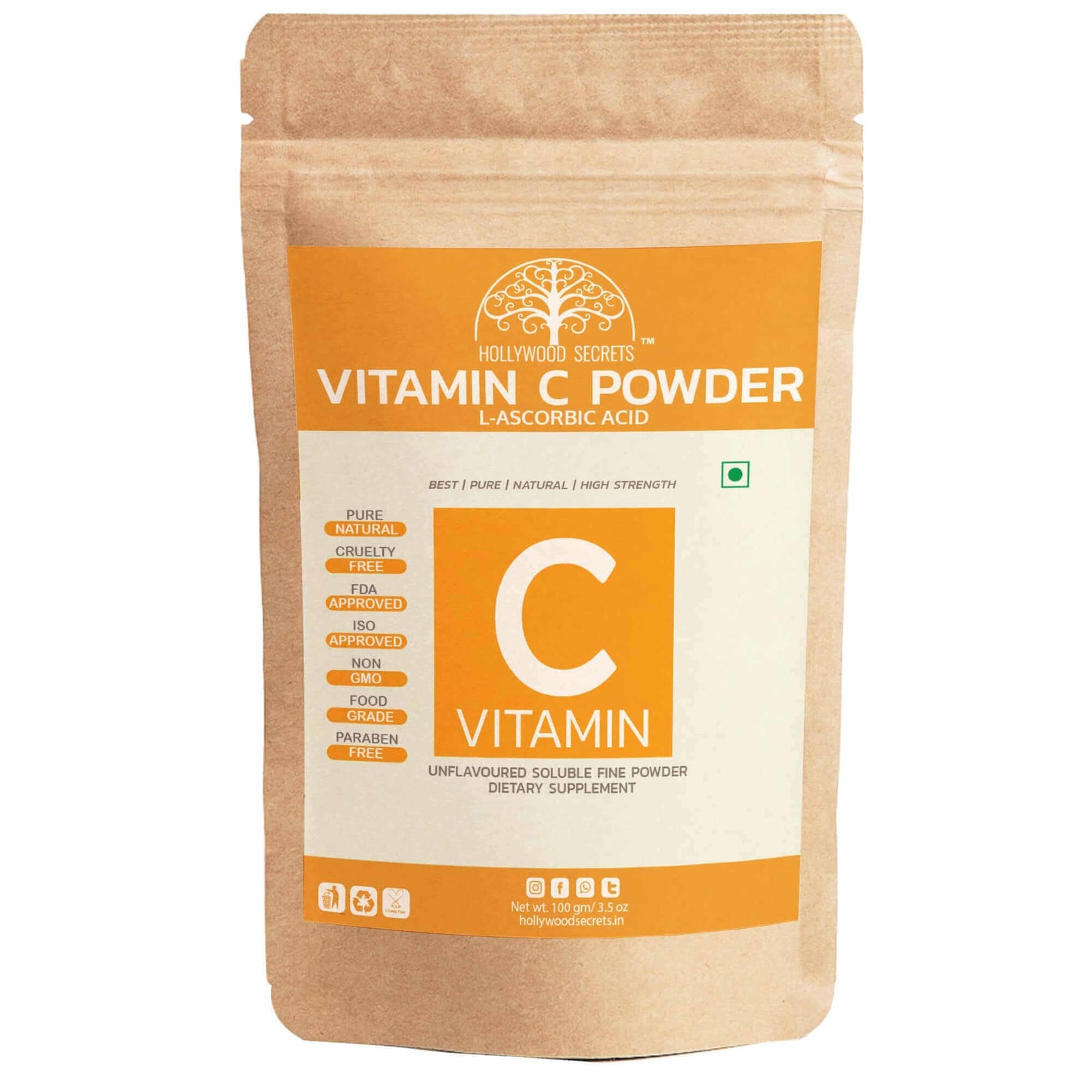 Vitamin C L-Ascorbic Powder 100gm Hollywood Secrets