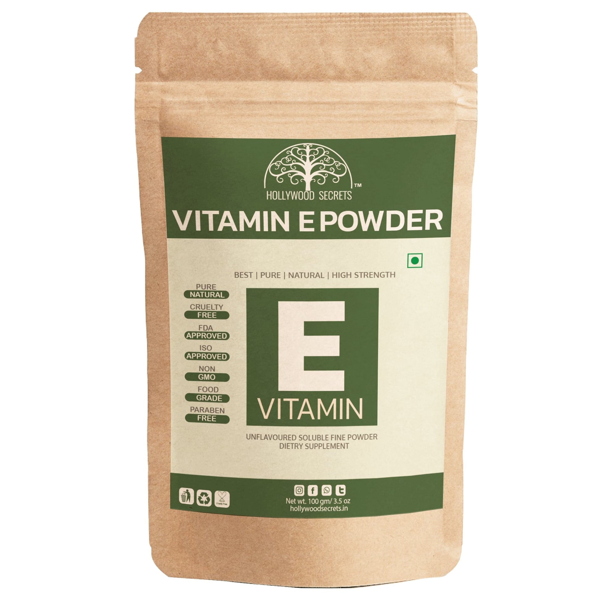 100% Pure Vitamin E Powder For Skin Hair (100 Gms) Hollywood Secrets