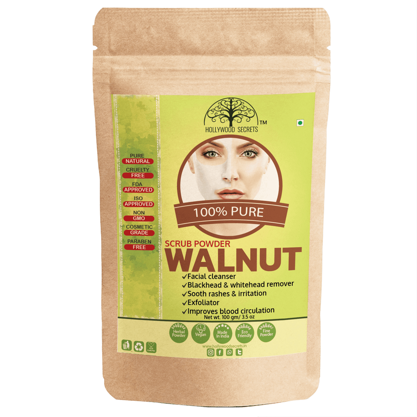 Pure Walnut Scrub Powder 100 gm Hollywood Secrets