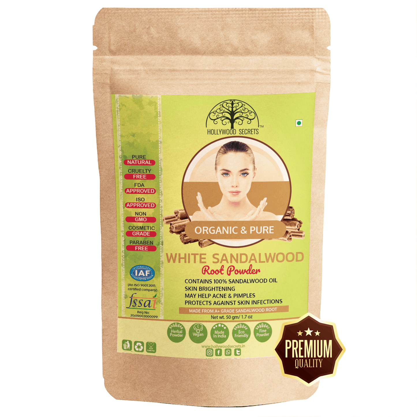 Organic White Sandalwood Root Powder With 100% Sandalwood Oil 50gm hollywoodsecrets