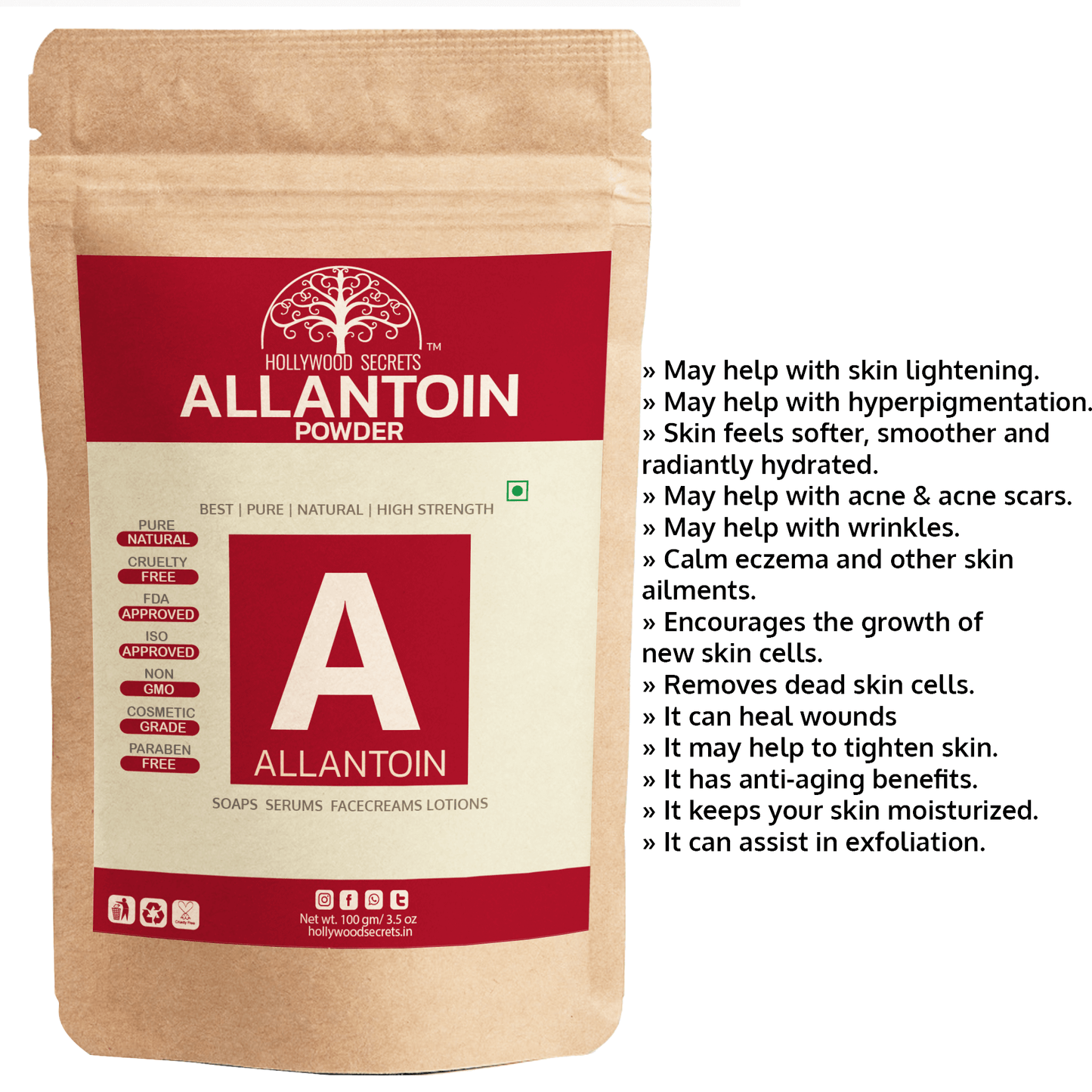 Pure Allantoin Powder 100gm Hollywood Secrets