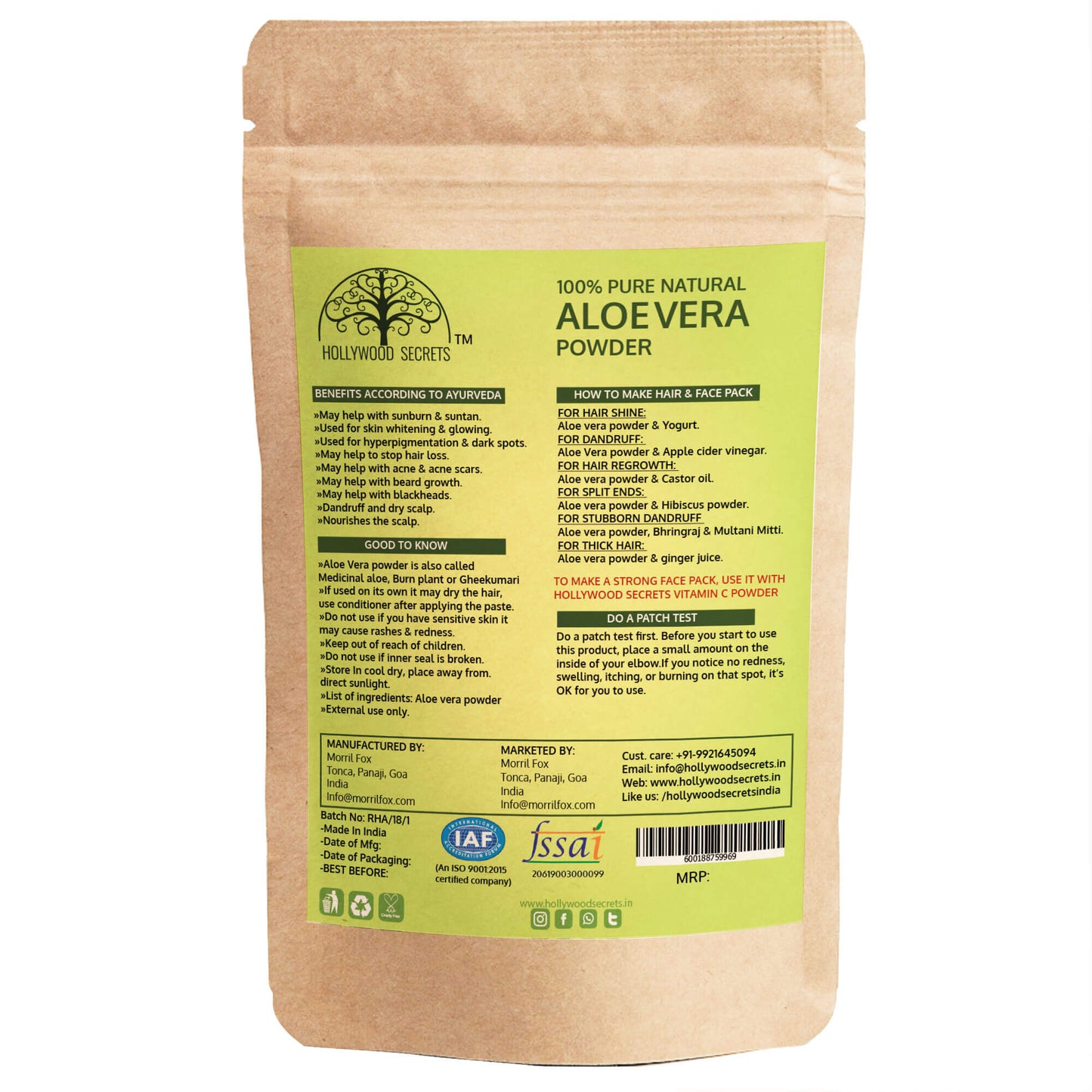 Organic Aloe Vera Leaf Powder (100 Gms) hollywoodsecrets