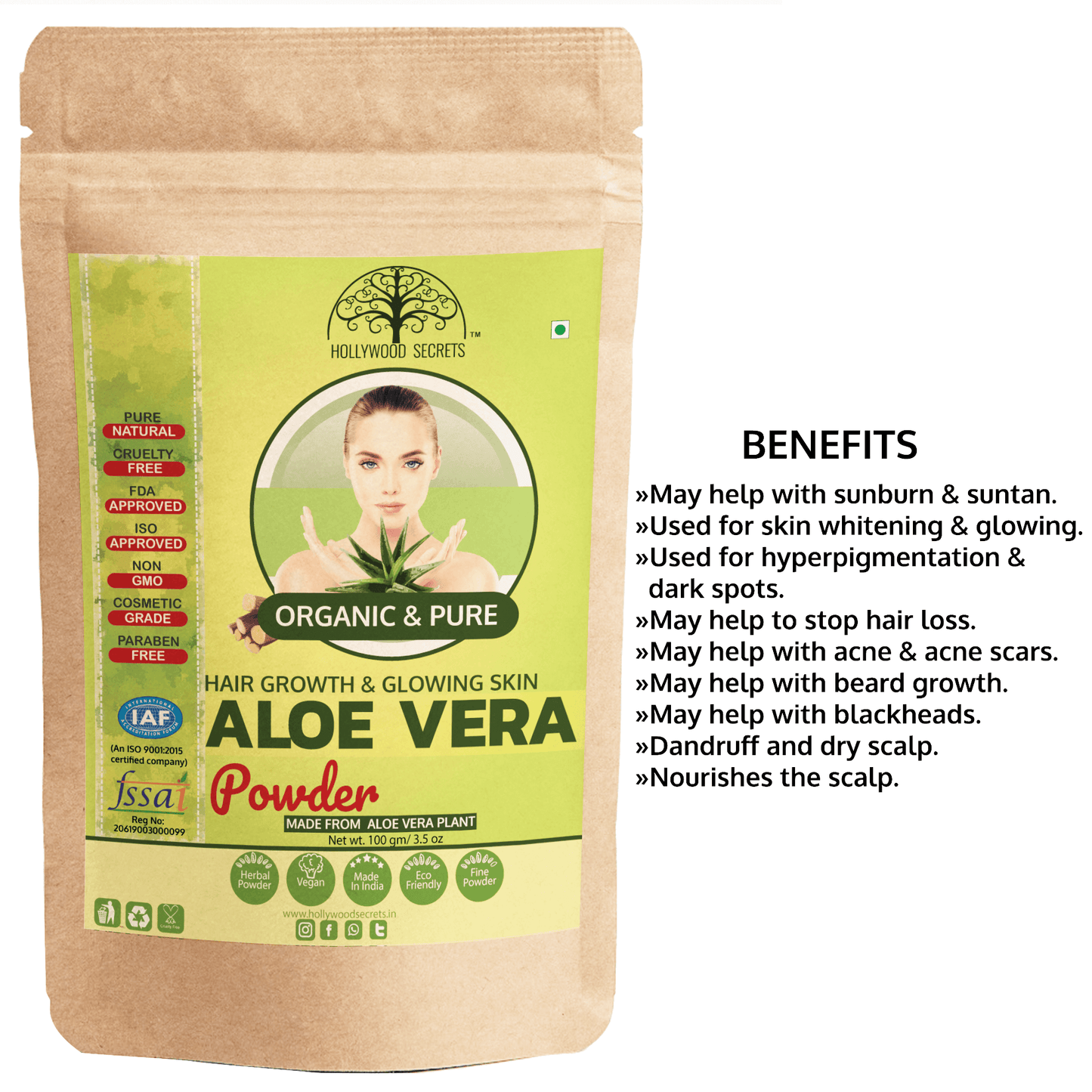 Organic Aloe Vera Leaf Powder (100 Gms) hollywoodsecrets