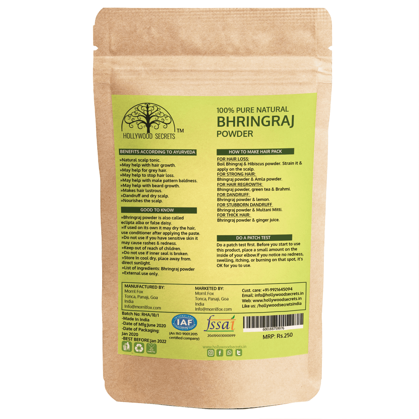 Organic Bhringraj Powder (100 Gms) hollywoodsecrets