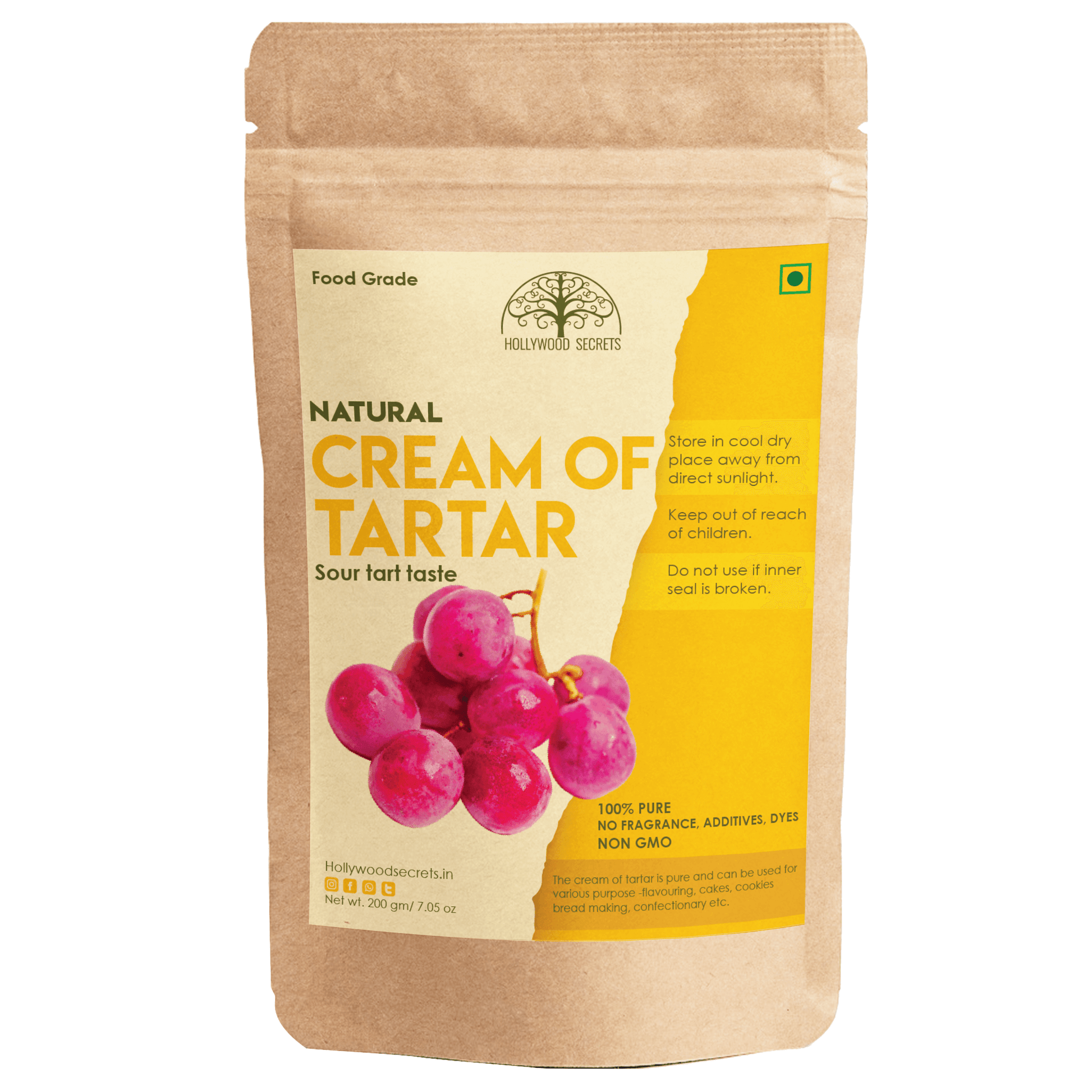 Pure Cream Of Tartar Powder (200 Gms) Hollywood Secrets