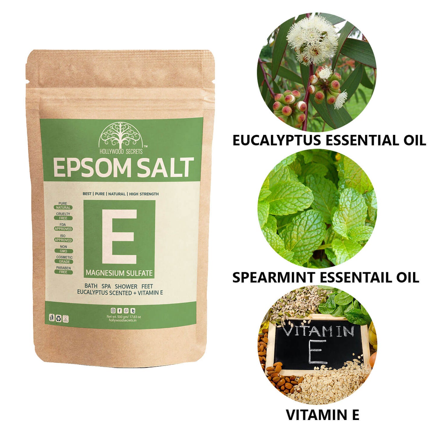 Pure Epsom Eucalyptus Salt Bath (500Gms) Hollywood Secrets