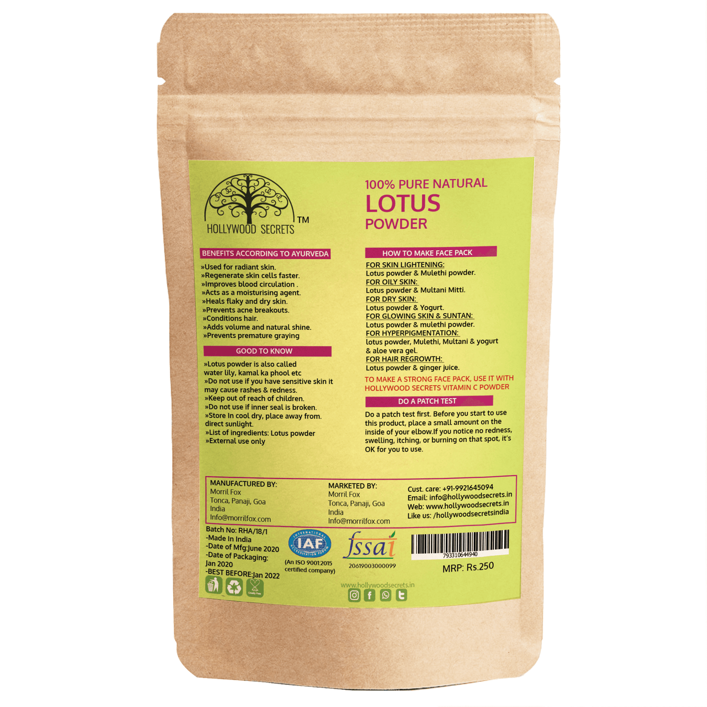 Organic Lotus Powder (100 Gms) Hollywood Secrets