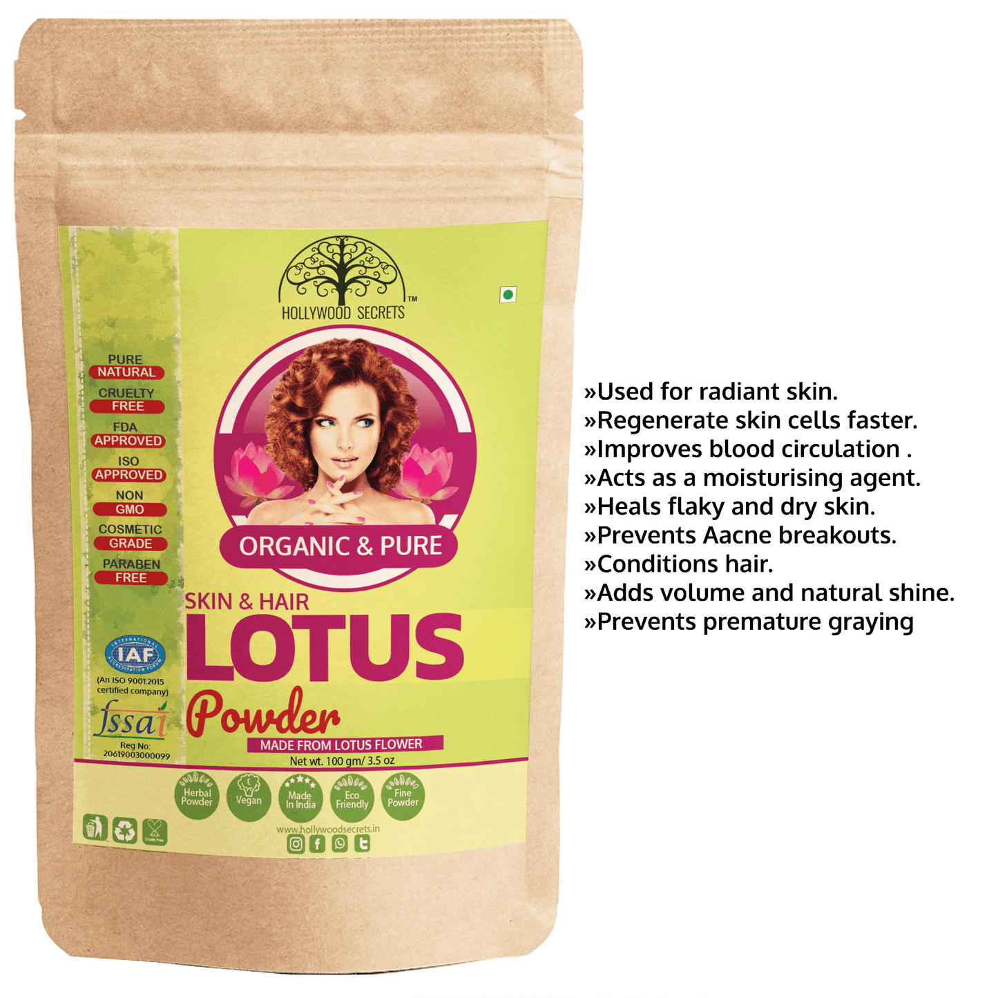 Organic Lotus Powder (100 Gms) Hollywood Secrets