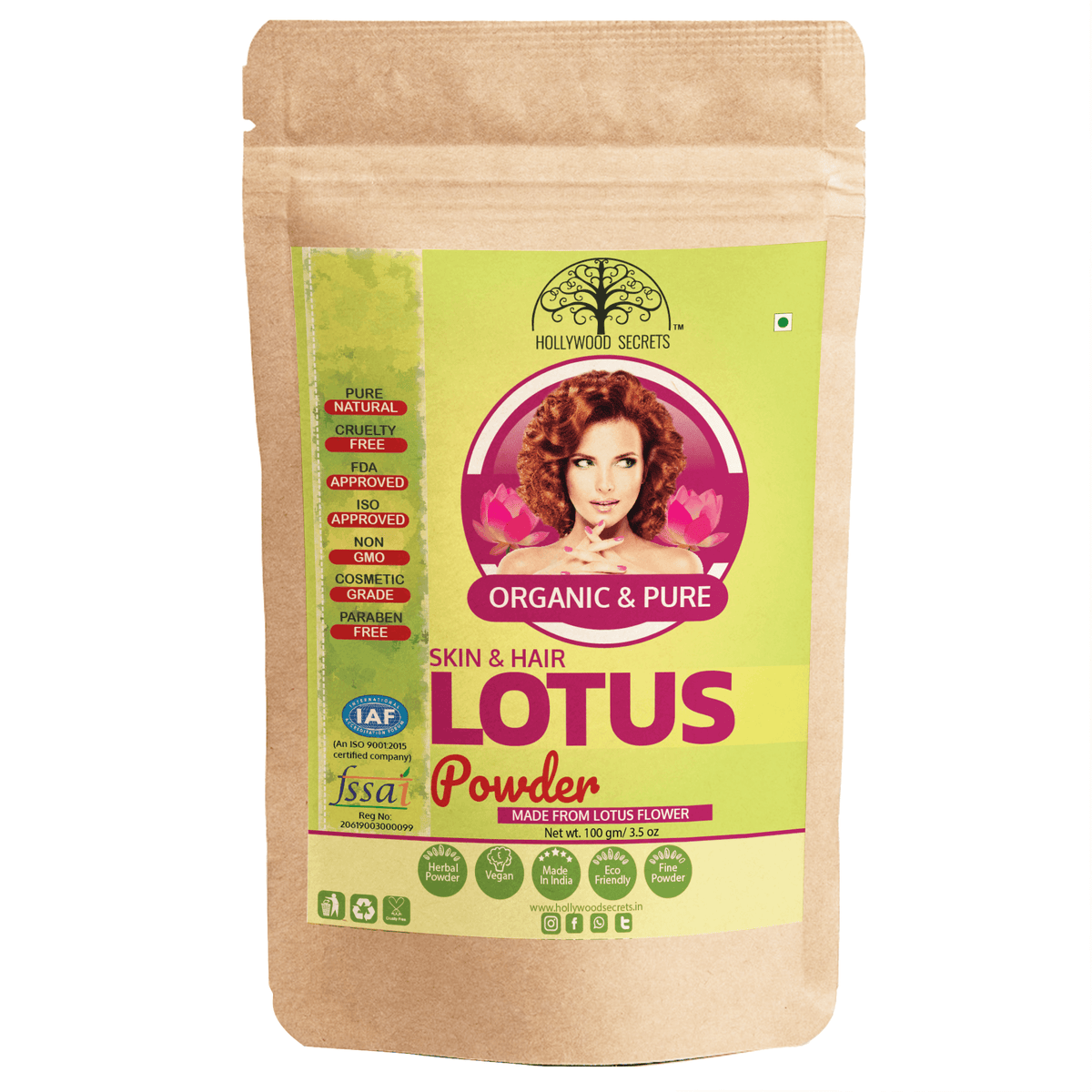 Lotus Compact Powder BUY Hollywood Secrets 100% Organic Lotus Powder 100gm